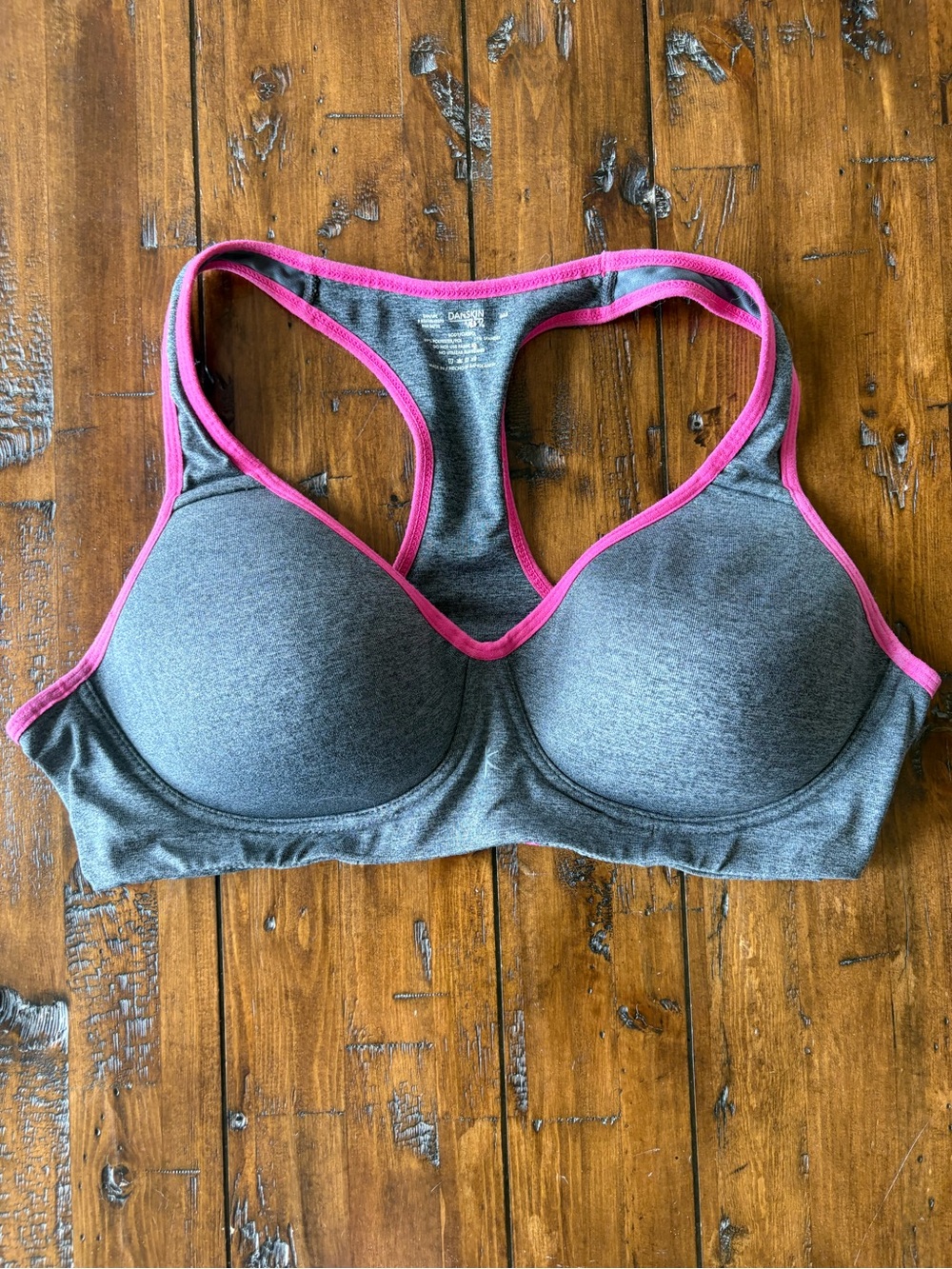 Danskin Now Heather Gray Sports Bra with Pink Trim